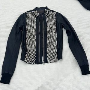 Rick Owens, black leather jacket with studs, size S